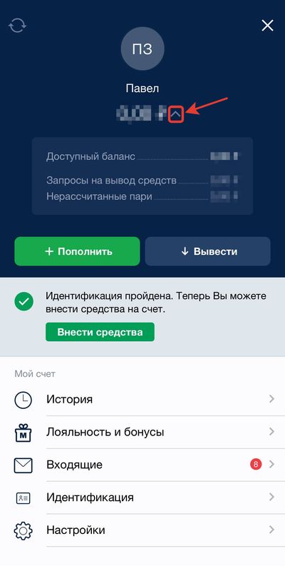 Информация в личном кабинете Марафонбет